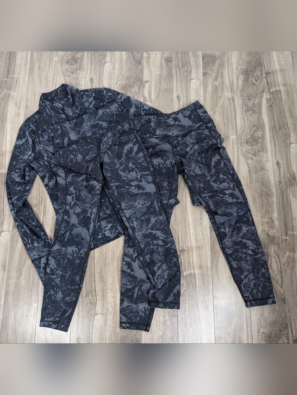 Lole Women's Workout Set Jacket 2 Leggings Black Gray Marble Size Small